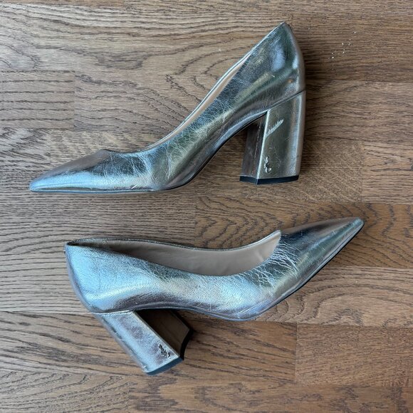 Sam Edelman Tatiana Metallic Silver Genuine Leather Block Heel Pump / Size: 10 - Picture 2 of 12